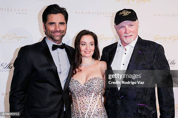 Actor John Stamos, Jacqueline Piesen and singer Mike Love attend the 21st Annual ELLA Awards at The Beverly Hilton Hotel on February 20, 2014 in...