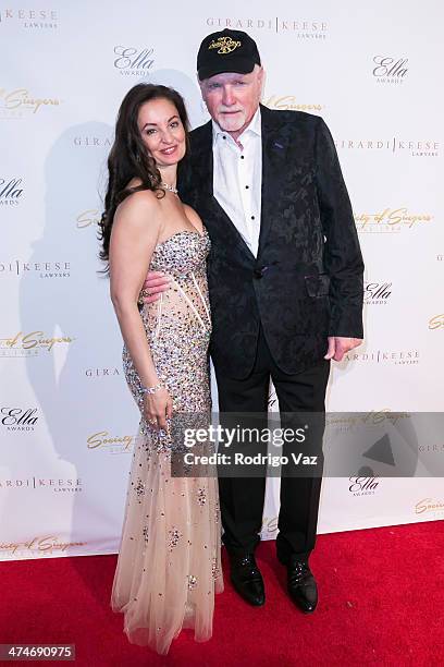 Singer Mike Love of the Beach Boys and wife Jacqueline Piesen attend the 21st Annual ELLA Awards at The Beverly Hilton Hotel on February 20, 2014 in...