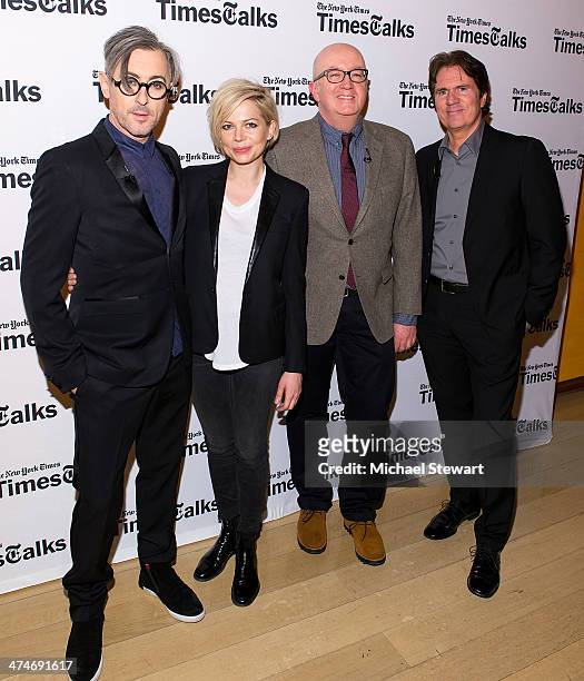Alan Cumming, Michelle Williams, David Rooney and Rob Marshall attend TimesTalk Presents An Evening With "Cabaret" at TheTimesCenter on February 24,...