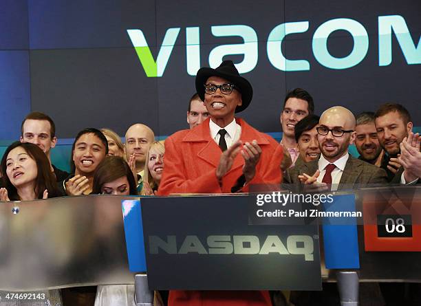 RuPaul, Executive Vice President of MTV & General Manager of MTV2, Chris McCarthy attend the closing bell at NASDAQ MarketSite on February 24, 2014...