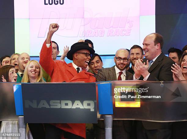 RuPaul, Executive Vice President of MTV & General Manager of MTV2, Chris McCarthy and NASDAQ Vice President David Wicks attend the closing bell at...