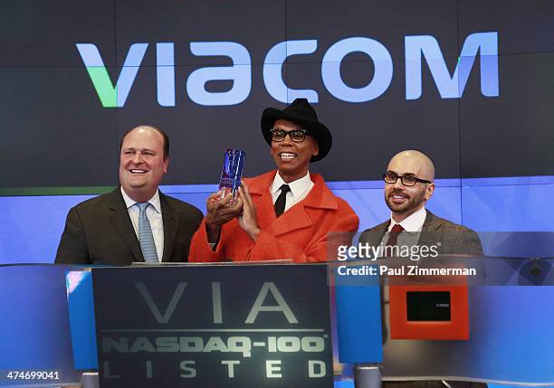 Vice President David Wicks, RuPaul and Executive Vice President of MTV & General Manager of MTV2, Chris McCarthy, ring the closing bell at NASDAQ...
