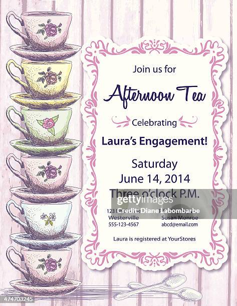 tea party invitation template - tea party stock illustrations