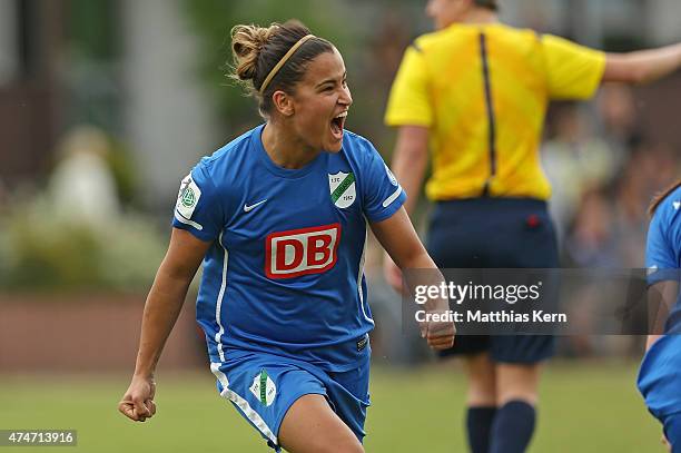 Aylin Yaren of Luebars jubilates after scoring the second goal during the Women's Second Bundesliga match between FFV Leipzig and 1.FC Luebars at...