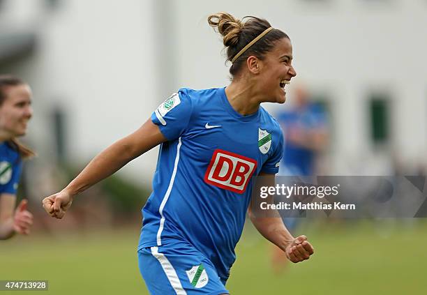 Aylin Yaren of Luebars jubilates after scoring the second goal during the Women's Second Bundesliga match between FFV Leipzig and 1.FC Luebars at...