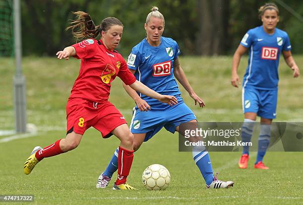 Gabriella Toth of Luebars battles for the ball with Marie Luise Herrmann of Leipzig during the Women's Second Bundesliga match between FFV Leipzig...