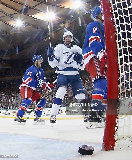 Alex Killorn of the Tampa Bay Lightning celebrates a goal against the New York Rangers in Game Five of the Eastern Conference Finals during the 2015...