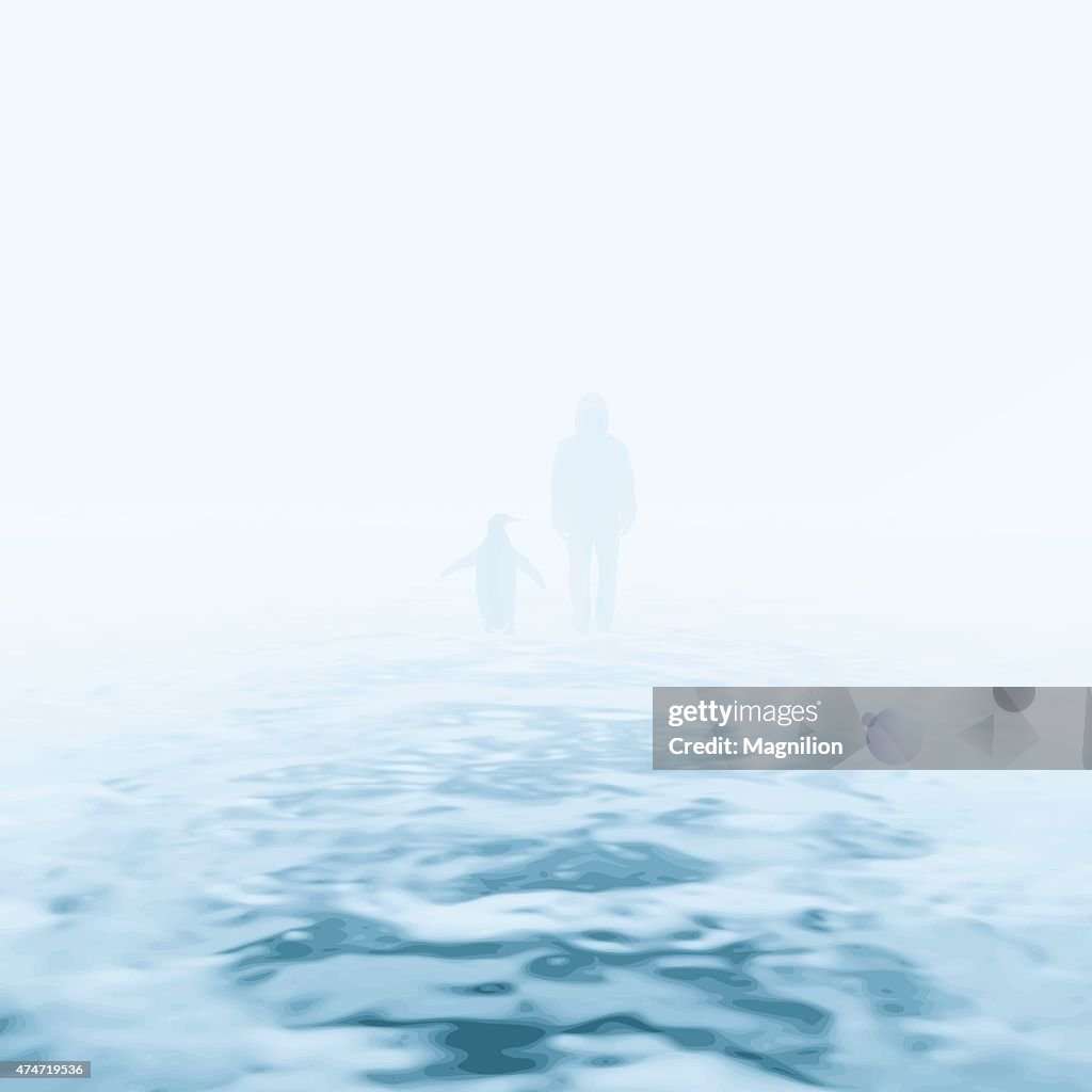 Mann mit einem penguin on ice