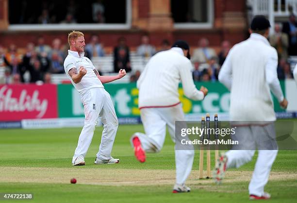 Ben Stokes of England celebrates bowling Mark Craig of New Zealand during day five of the 1st Investec Test Match between England and New Zealand at...