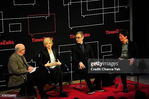 David Rooney, Michelle Williams, Alan Cumming and Rob Marshall attend TimesTalk Presents An Evening With "Cabaret" at TheTimesCenter on February 24,...