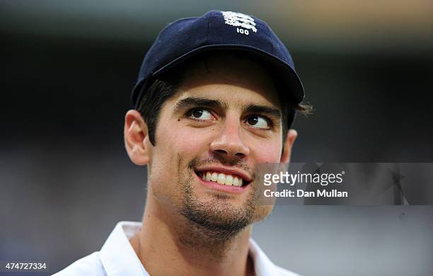 England Captain, Alistair Cook smiles following his side's victory during day five of the 1st Investec Test Match between England and New Zealand at...