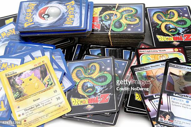 dragonballz and pokemon trading game cards - trading card stock pictures, royalty-free photos & images