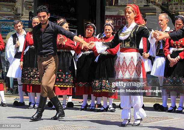 folk dancing in heraklion, greece - folk music festival stock pictures, royalty-free photos & images