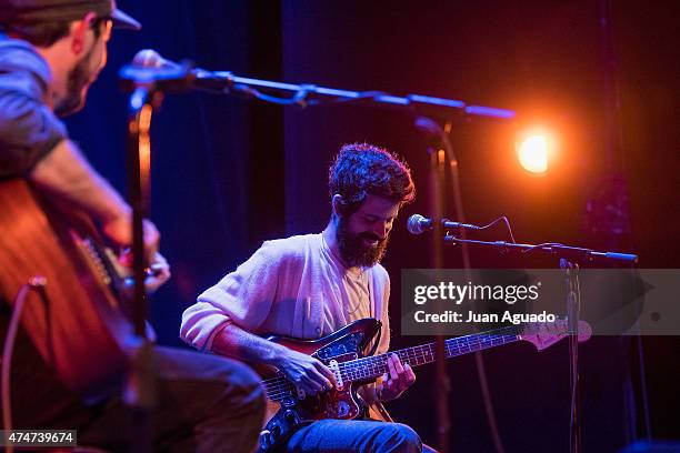Andy Cabic and Devendra Banhart perform on stage at Teatro Lara on May 25, 2015 in Madrid, Spain.