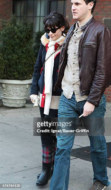 Zooey Deschanel with her boyfriend Jamie Linden are seen leaving a hotel on November 21, 2012 in New York City.
