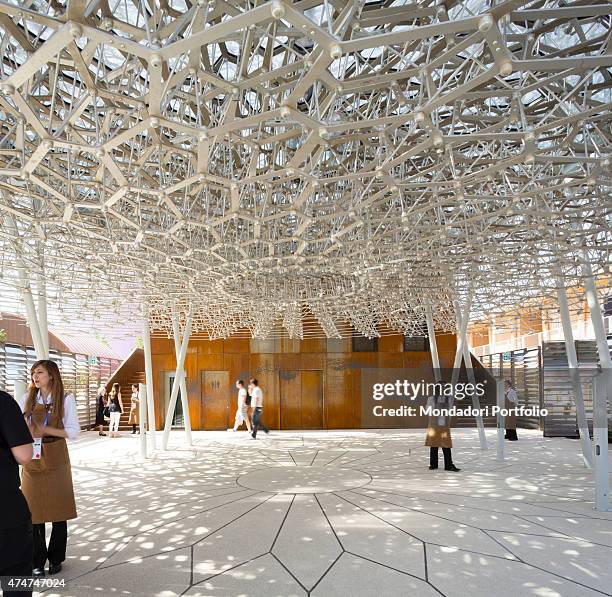 People visiting the United Kingdom Pavilion, inspired to the structure of a beehive at Milan Expo ""Feeding the planet, Energy for Life"". Milan,...