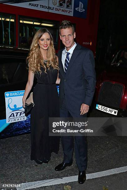 Ester Satorova and Tomas Berdych are seen at the ATP World Tour Finals Gala on November 04, 2012 in London, United Kingdom.