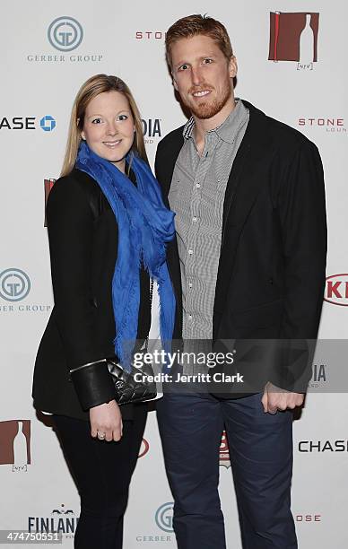 Lindsay Ruggle and NHL player Marc Staal attend the 2nd Annual Brad Richards Foundation Wines of the World at Stone Rose at the Time Warner Center on...