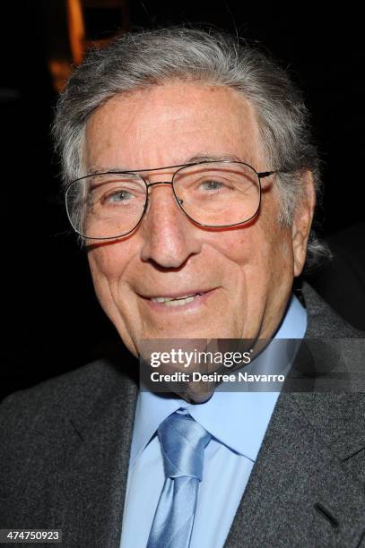 Singer Tony Bennett attends Tribeca Film Institute's 20th Anniversary Benefit Screening Of "A Bronx Tale" at Village East Cinema on February 24, 2014...