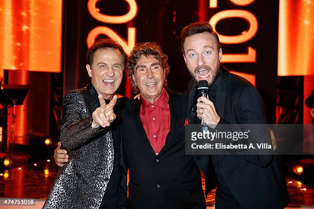 Roby Facchinetti, Stefano D'Orazio and Francesco Facchinetti attend PREMIO TV 2015 Awards at RAI Dear Studios on May 25, 2015 in Rome, Italy.