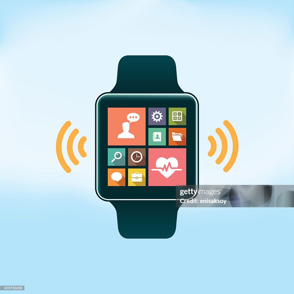 Smart Watch with Flat Design Icons