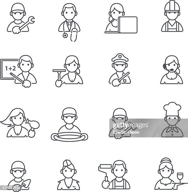 berufe symbole dünne linie. - rettungsdienst mitarbeiter stock-grafiken, -clipart, -cartoons und -symbole