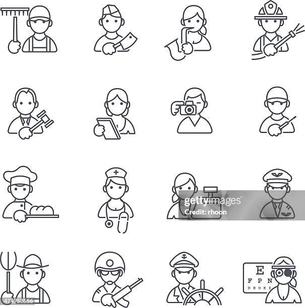 berufe symbole dünne linie. - fleischer stock-grafiken, -clipart, -cartoons und -symbole