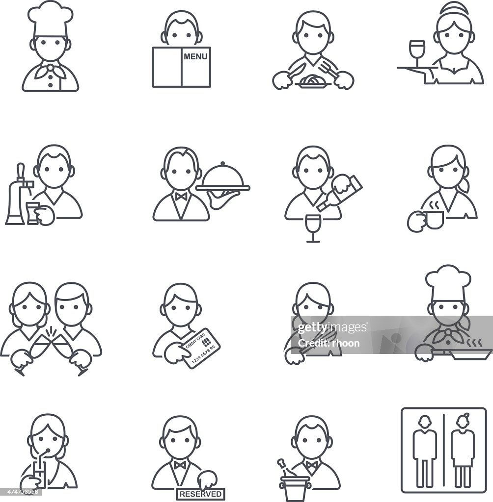 Restaurant icons thin line.