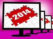 Two Thousand And Fourteen On Monitors Shows Year 2014 Resolution