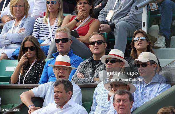 Kim Sears, Andy Murray's wife and his coach Amelie Mauresmo attend day 2 of the French Open 2015 at Roland Garros stadium on May 25, 2015 in Paris,...