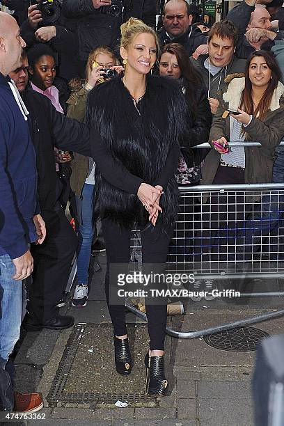 Sarah Harding of Girls Aloud is seen arriving at the BBC Radio 1 studios on November 12, 2012 in London, United Kingdom.