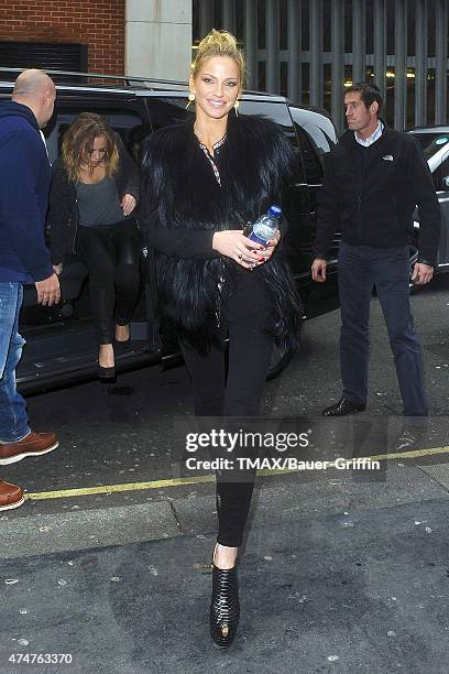 Sarah Harding of Girls Aloud is seen arriving at the BBC Radio 1 studios on November 12, 2012 in London, United Kingdom.