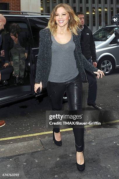 Kimberley Walsh of 'Girls Aloud' is seen arriving at the BBC Radio 1 studios on November 12, 2012 in London, United Kingdom.