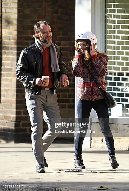 Jude Law and Kerry Condon are seen on the movie set of 'Dom Hemingway' on November 11, 2012 in London, United Kingdom.