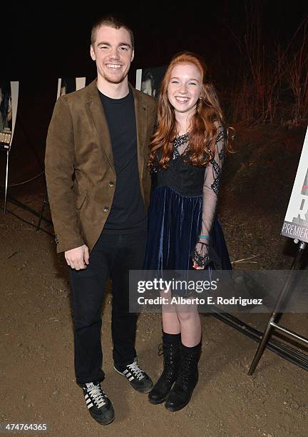Actors Gabriel Basso and Annalise Basso attend a screening of Sundance Channel's "The Red Road" at The Bronson Caves at Griffith Park on February 24,...