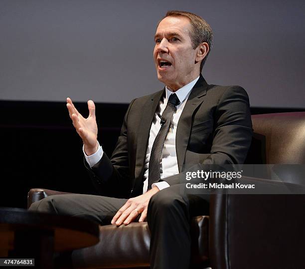 Artist Jeff Koons presents onstage at The Un-Private Collection: Jeff Koons and John Waters in Conversation at Orpheum Theatre on February 24, 2014...