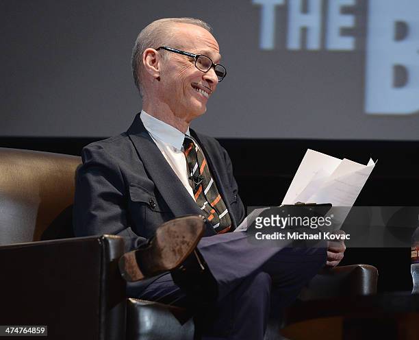 Director John Waters presents onstage at The Un-Private Collection: Jeff Koons and John Waters in Conversation at Orpheum Theatre on February 24,...