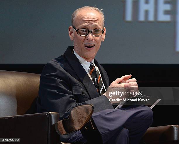 Director John Waters presents onstage at The Un-Private Collection: Jeff Koons and John Waters in Conversation at Orpheum Theatre on February 24,...