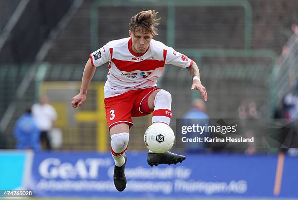 Sascha Eichmeier of Erfurt during the Third League match between FC Rot Weiss Erfurt and SpVgg Unterhaching at Steigerwaldstadion on May 23, 2015 in...