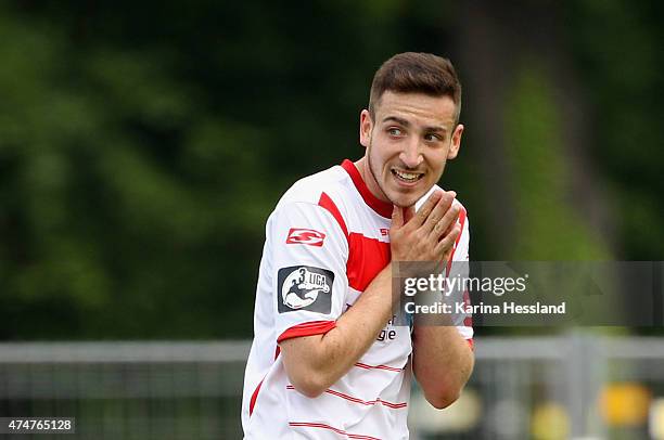 Kevin Moehwald of Erfurt during the Third League match between FC Rot Weiss Erfurt and SpVgg Unterhaching at Steigerwaldstadion on May 23, 2015 in...