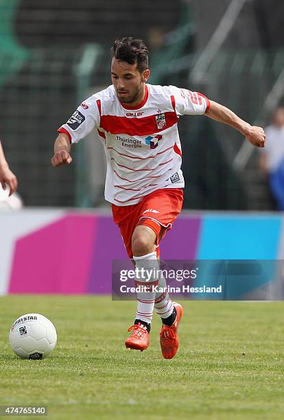 Okan Aydin of Erfurt during the Third League match between FC Rot Weiss Erfurt and SpVgg Unterhaching at Steigerwaldstadion on May 23, 2015 in...