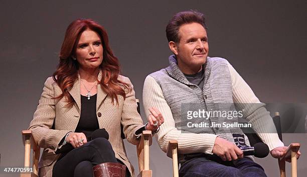 Actress/producer Roma Downey and producer Mark Burnett attend "Meet The Filmmakers" at Apple Store Soho on February 24, 2014 in New York City.