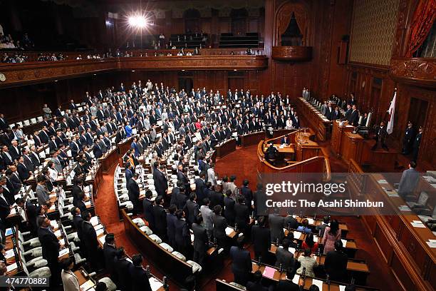 General view of the lower house plenary session of the diet on May 26, 2015 in Tokyo, Japan. Remarks by Abe administration officials on the...