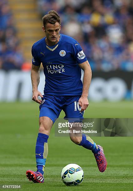 Andy King of Leicester in action during the Premier League match between Leicester City and Queens Park Rangers at The King Power Stadium on May 24,...