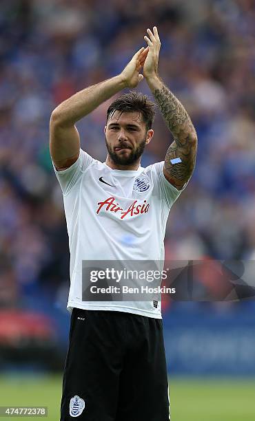 Charlie Ausin of QPR applauds the QPR fans following the Premier League match between Leicester City and Queens Park Rangers at The King Power...