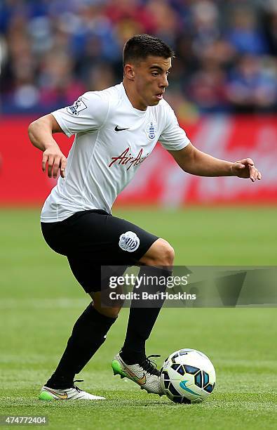 Reece Greco-Cox of QPR in action during the Premier League match between Leicester City and Queens Park Rangers at The King Power Stadium on May 24,...
