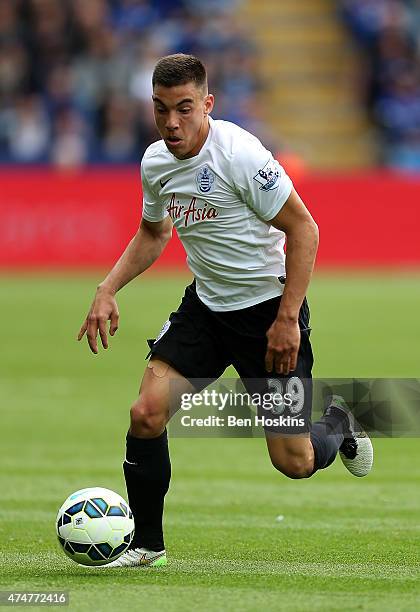 Reece Greco-Cox of QPR in action during the Premier League match between Leicester City and Queens Park Rangers at The King Power Stadium on May 24,...