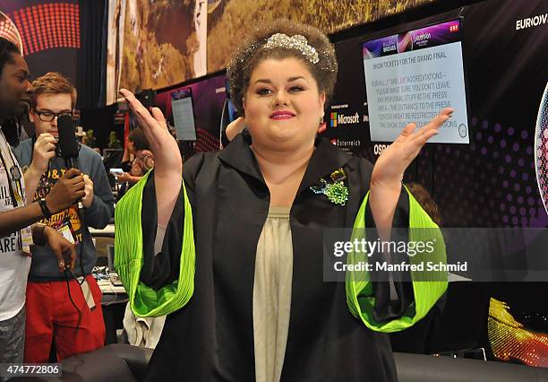 Bojana Stamenov from Serbia poses in the backstage area during the final of the Eurovision Song Contest 2015 on May 23, 2015 in Vienna, Austria.