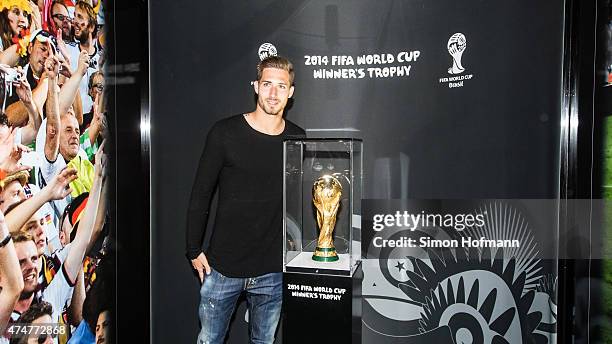 Goalkeeper Kevin Trapp of Eintracht Frankfurt attends the DFB Ehrenrunde Kick-Off event on May 26, 2015 in Frankfurt am Main, Germany.