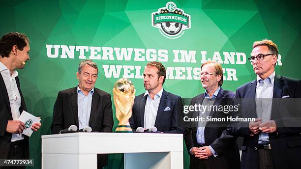 Ralf Koettker, DFB President Wolfgang Niersbach, Hansi Flick, Rainer Koch and DFB General Secretary Helmut Sandrock attend the DFB Ehrenrunde...